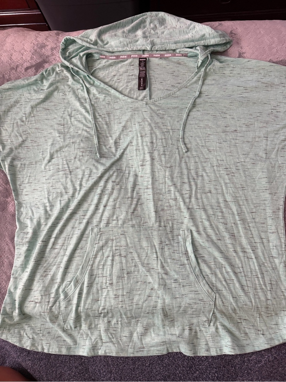 RBX Live Life Active Mint Green Marled Short Sleeve Hoodie with Pocket